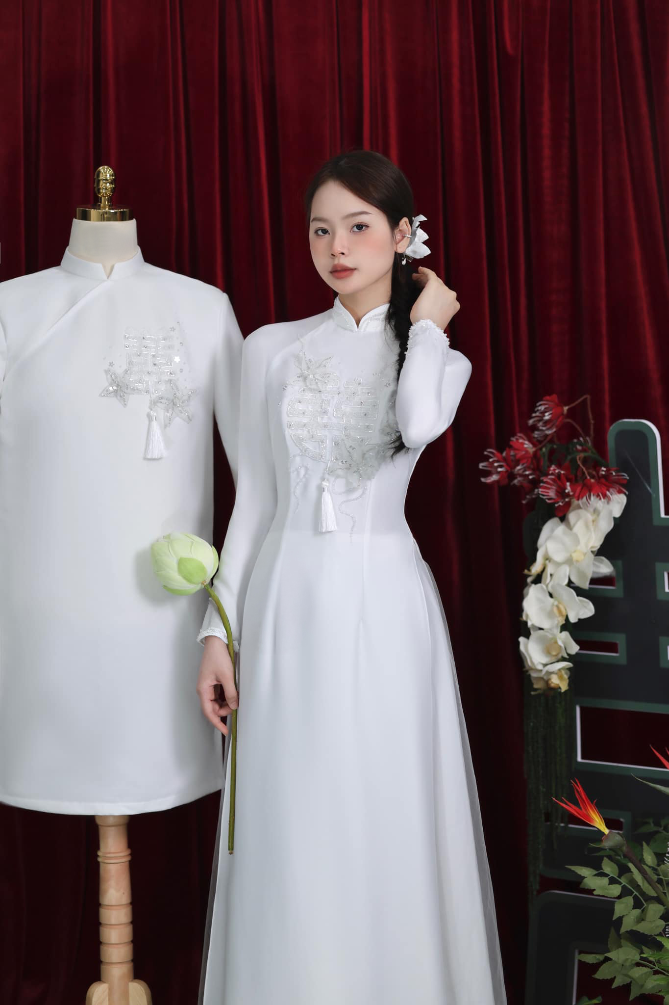 áo dài trắng cho cô dâu