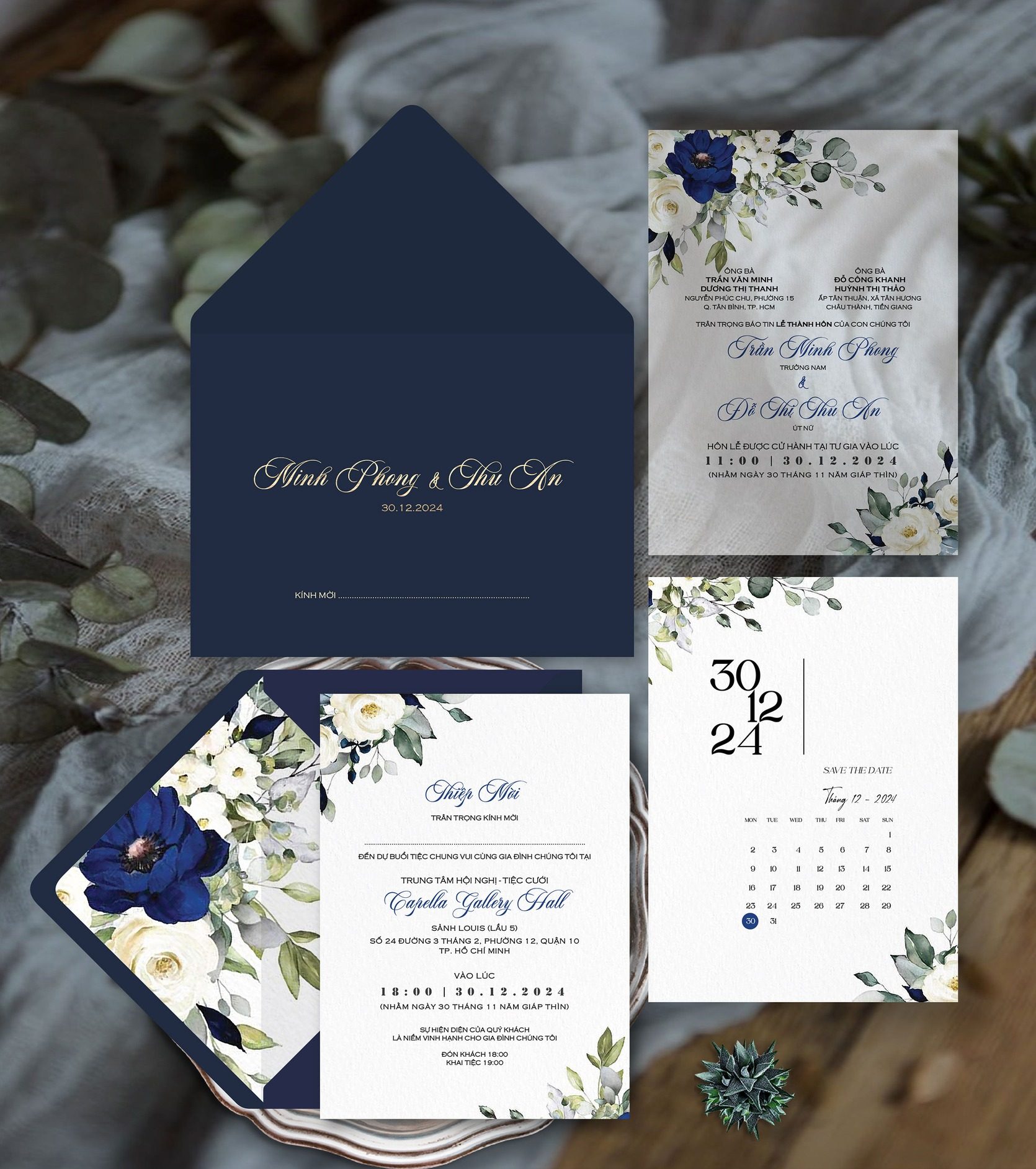 thiệp cưới xanh navy