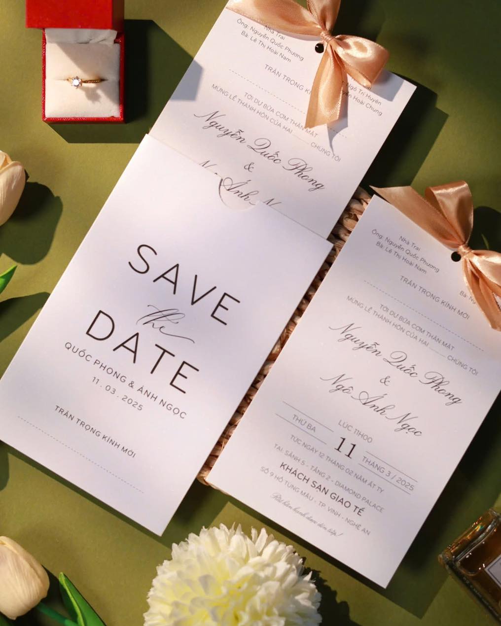 Thiệp cưới màu trắng phong cách Hàn Quốc tinh tế