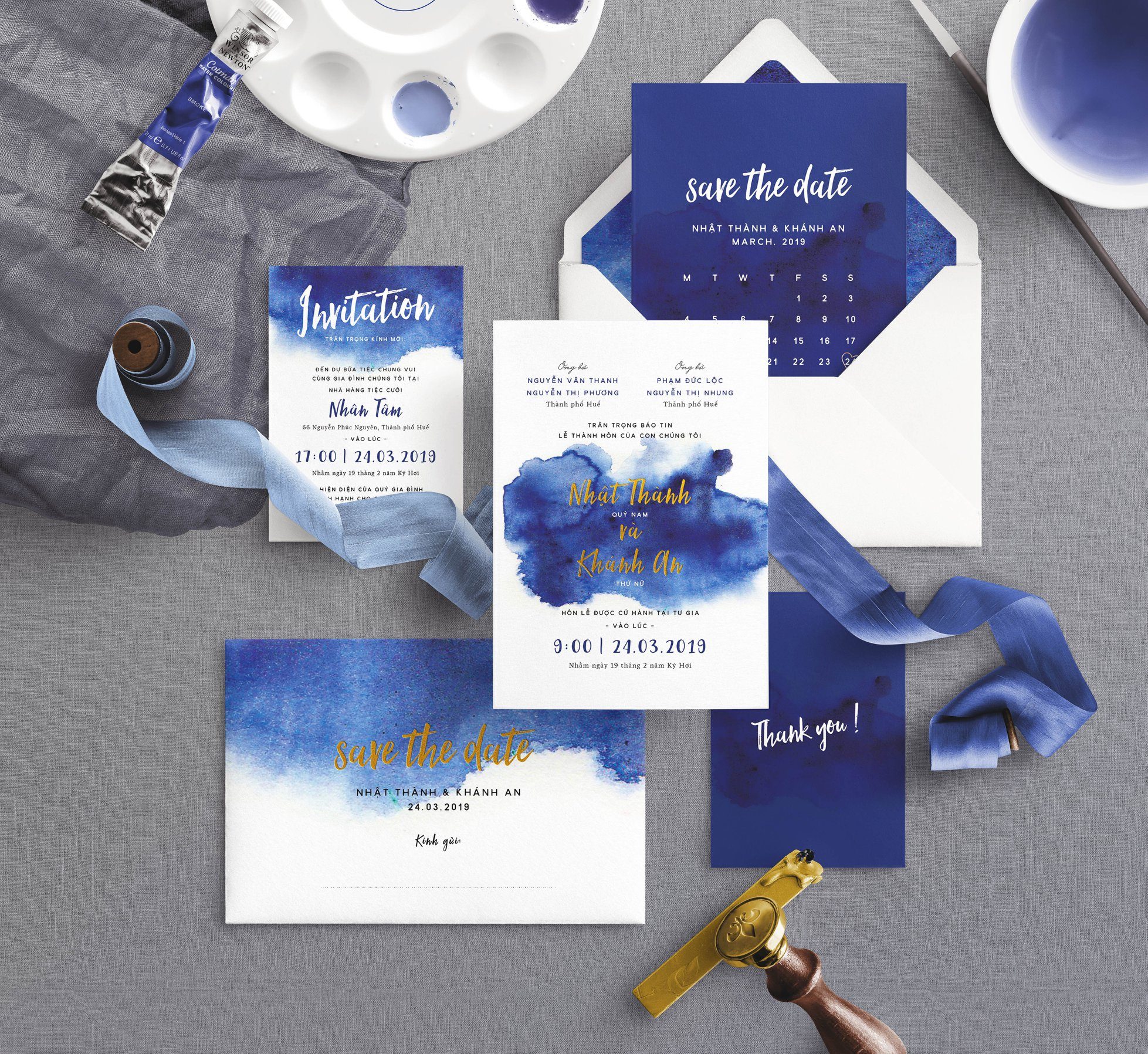 thiệp cưới xanh dương