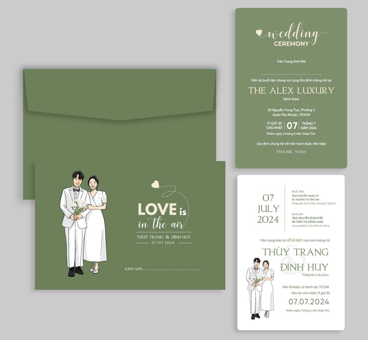 thiệp mời cưới màu xanh lá cây