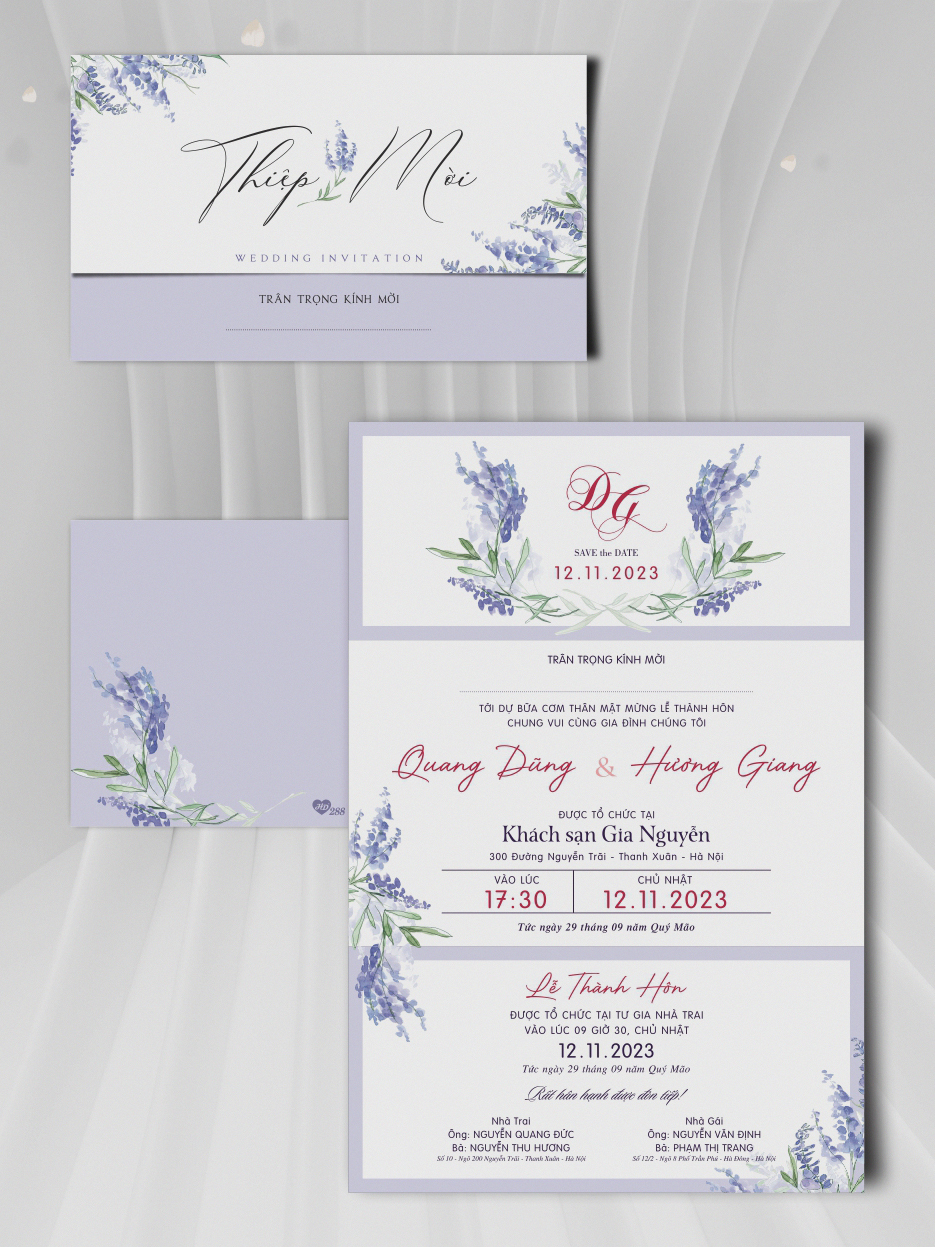 thiệp mời cưới màu tím