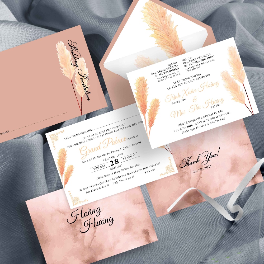 mẫu thiệp cưới hồng pastel